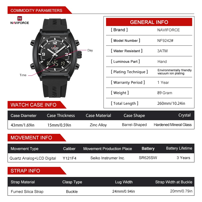 Мужские часы NAVIFORCE с двойн – обзор и цена Analog Quartz Watch